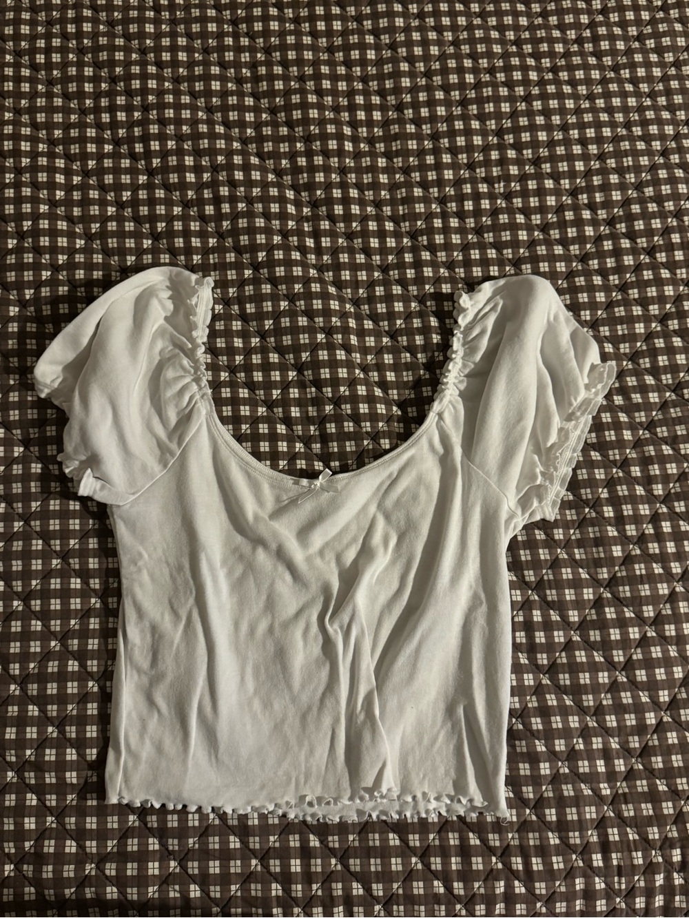 American Eagle Outfitters White Puff Sleeve Scoop Crop Top